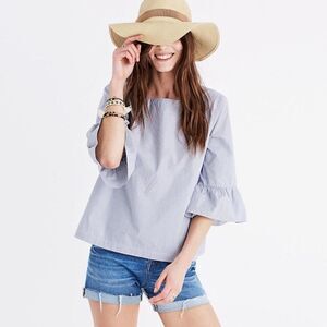 Madewell Blue & White Pinstriped Bell Sleeve Top